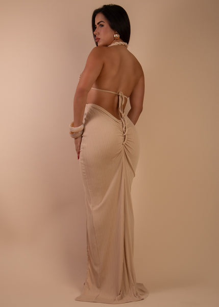 ROPE-STYLE KNOT DETAIL MAXI DRESS (BEIGE)