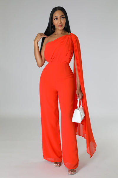 Final Sale Plus Size One Shoulder Ruffle Jumpsuit in Red – Chic