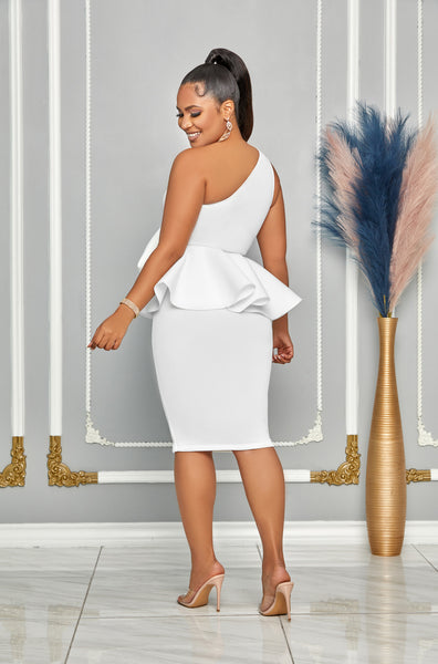 FIRST LADY FRONT BOW PEPLUM MIDI DRESS (WHITE) – Dress Code Chic Official