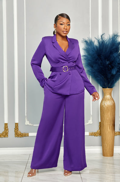 BUSINESS CLASS DOUBLE BREASTED BLAZER AND PANTS SET (PURPLE
