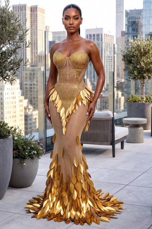 ECLIPSE DIAMOND STRAPLESS CORSET GOLD LEAF GOWN