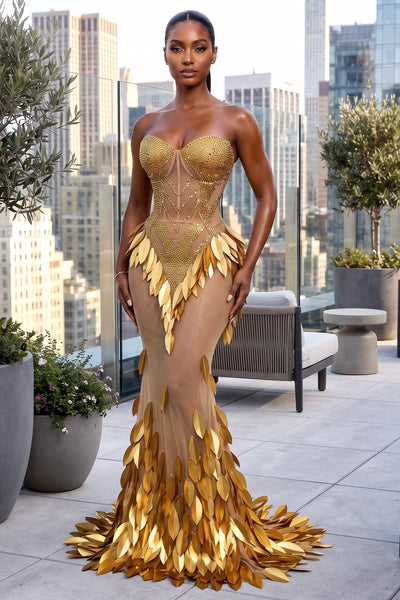 ECLIPSE DIAMOND STRAPLESS CORSET GOLD LEAF GOWN