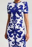 ROUND NECK SHORT SLEEVES JACQUARD BANDAGE MAXI DRESS