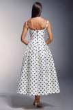 PARIS TAILORED SQUARE NECKLINE POLKA DOT DRESS