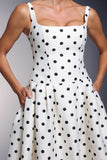 PARIS TAILORED SQUARE NECKLINE POLKA DOT DRESS
