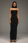 PEARL AND CRYATL DETAIL HALTER NECK BANDAGE  MAXI DRESS (BLACK)