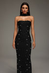PEARL AND CRYATL DETAIL HALTER NECK BANDAGE  MAXI DRESS (BLACK)