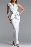 SCULPTURAL NECKLINE CRYSTAL EMBELLISHED BANDAGE MAXI DRESS