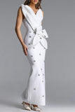 SCULPTURAL NECKLINE CRYSTAL EMBELLISHED BANDAGE MAXI DRESS