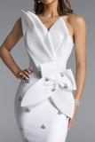 SCULPTURAL NECKLINE CRYSTAL EMBELLISHED BANDAGE MAXI DRESS