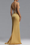 ASYMMETRICAL MESH WING DRAPED MERMAID GOWN (GOLD)