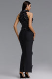 GLAMOROUS CONTOUR PEARL FLORAL BANDAGE MAXI DRESS (BLACK)