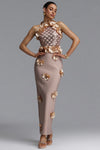 GLAMOROUS CONTOUR PEARL FLORAL BANDAGE MAXI DRESS (BEIGE)