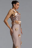 GLAMOROUS CONTOUR PEARL FLORAL BANDAGE MAXI DRESS (BEIGE)