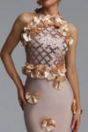 GLAMOROUS CONTOUR PEARL FLORAL BANDAGE MAXI DRESS (BEIGE)