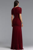 SOPHISTICATED DRAPED RUCHED KNTTED MAXI DRESS (BURGUNDY)