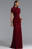 SOPHISTICATED DRAPED RUCHED KNTTED MAXI DRESS (BURGUNDY)
