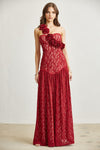 3D FLOWER LACE DROPWAIST MAXI DRESS (BURGUNDY)