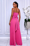 STRAPLESS CRYSTAL TRIM TOP & PLEATED PANTS SET (HOT PINK)