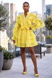 BUTTON DOWN RUFFLED TIERED BALLOON SLEEVES DRESS (YELLOW)