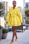 BUTTON DOWN RUFFLED TIERED BALLOON SLEEVES DRESS (YELLOW)