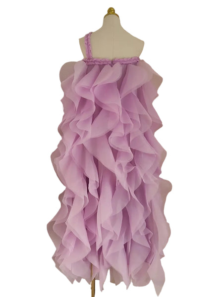 ONE SHOULDER STRAP LAYERED RUFFLE TIERED MAXI DRESS (LAVENDER)