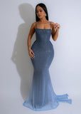 OMBRE GLITTER BACK BOW OPEN BACK MAXI DRESS (NAVY)