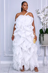 ONE SHOULDER STRAP LAYERED RUFFLE TIERED MAXI DRESS (WHITE)
