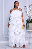 ONE SHOULDER STRAP LAYERED RUFFLE TIERED MAXI DRESS (WHITE)