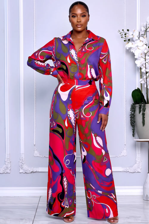 VIBRANT ABSTRACT PRINT TWO-PIECE PANTS SET