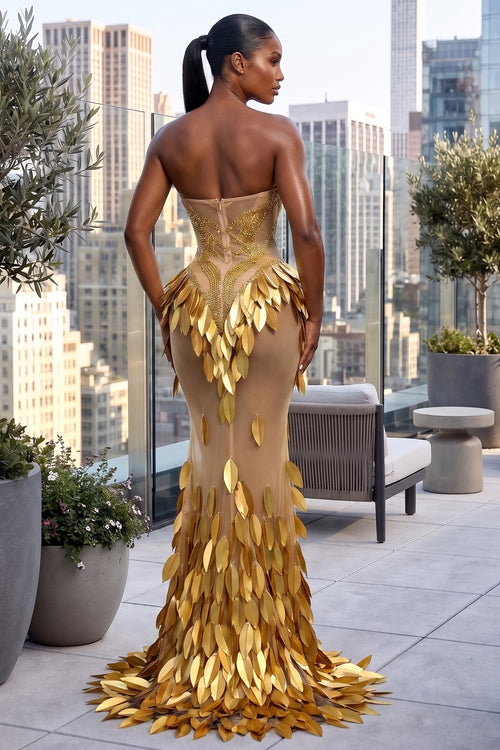 ECLIPSE DIAMOND STRAPLESS CORSET GOLD LEAF GOWN