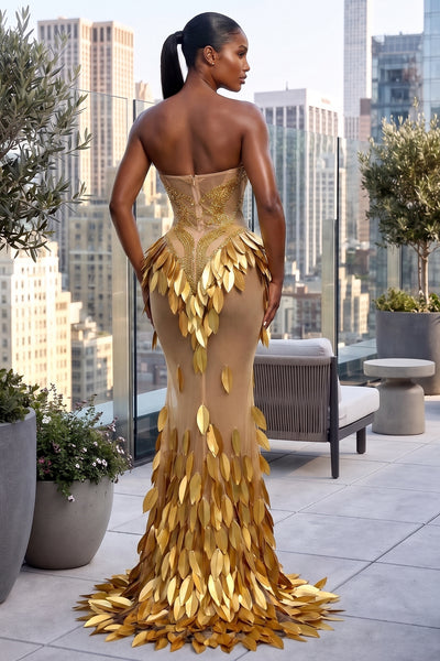 ECLIPSE DIAMOND STRAPLESS CORSET GOLD LEAF GOWN