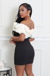 CHIC BABE TUBE ROSE DETAILING DRESS (BLACK/WHITE)