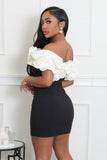 CHIC BABE TUBE ROSE DETAILING DRESS (BLACK/WHITE)