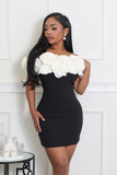 CHIC BABE TUBE ROSE DETAILING DRESS (BLACK/WHITE)