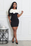 CHIC BABE TUBE ROSE DETAILING DRESS (BLACK/WHITE)