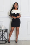 CHIC BABE TUBE ROSE DETAILING DRESS (BLACK/WHITE)