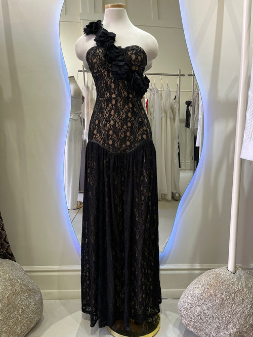 3D FLOWER LACE DROPWAIST MAXI DRESS (BLACK)