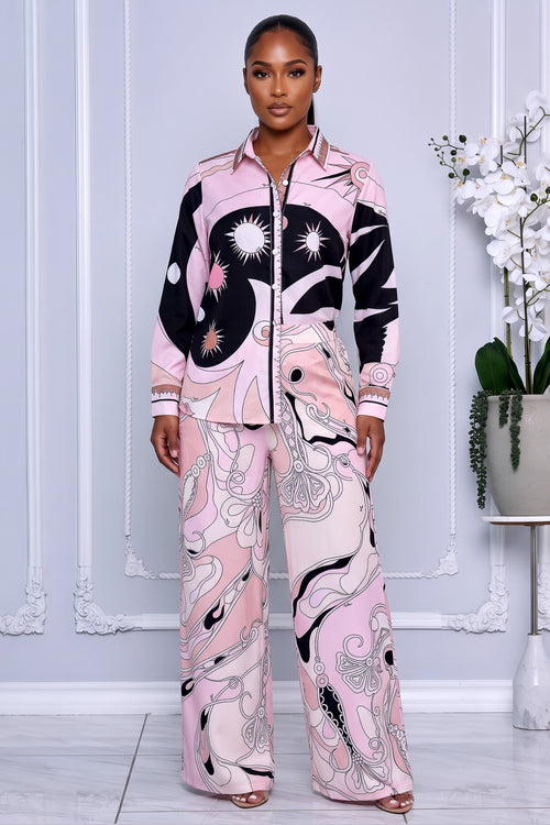 ABSTRACT PRINT TWO-PIECE PANTS SET