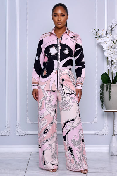 ABSTRACT PRINT TWO-PIECE PANTS SET