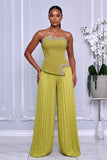 STRAPLESS CRYSTAL TRIM TOP & PLEATED PANTS SET (GREEN)