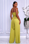 STRAPLESS CRYSTAL TRIM TOP & PLEATED PANTS SET (GREEN)