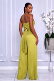 STRAPLESS CRYSTAL TRIM TOP & PLEATED PANTS SET (GREEN)
