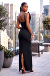 ASYMMETRICAL ONE SHOULDER STRAP CRYSTAL DETAIL BANDAGE DRESS (BLACK)