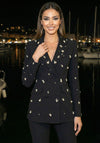 CRYSTAL EMBELLISHED DOUBLE BREASTED BLAZER AND PANTS SET (BLACK)