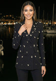 CRYSTAL EMBELLISHED DOUBLE BREASTED BLAZER AND PANTS SET (BLACK)