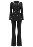 CRYSTAL EMBELLISHED DOUBLE BREASTED BLAZER AND PANTS SET (BLACK)