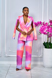 PRINTED FLYING SLEEVES BLAZER AND PANTS SET