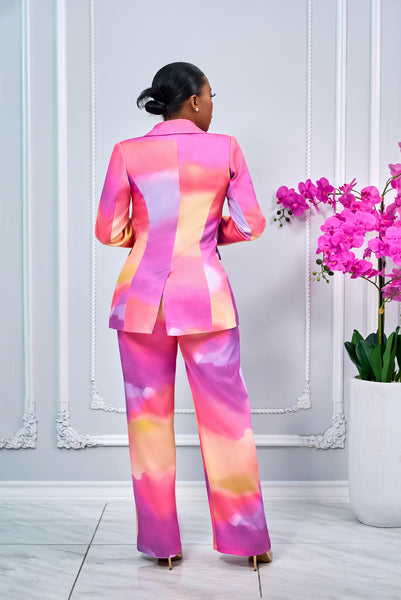 PRINTED FLYING SLEEVES BLAZER AND PANTS SET