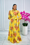 FLORAL PRINT BUTTON-FRONT BODICE JACQUARD MAXI DRESS (YELLOW)